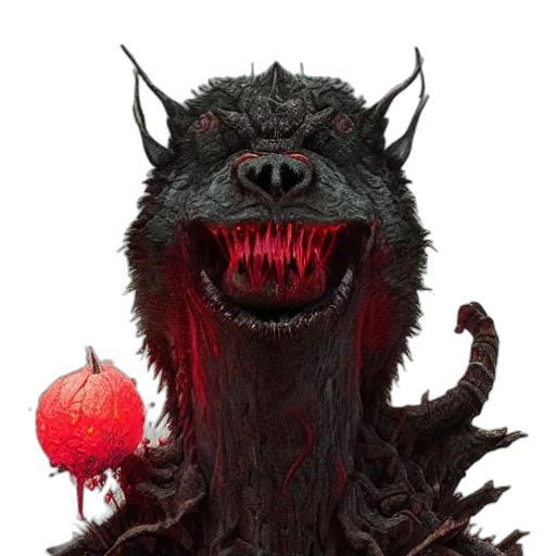 creature, dragon, mask, staff transparent PNG cut-out