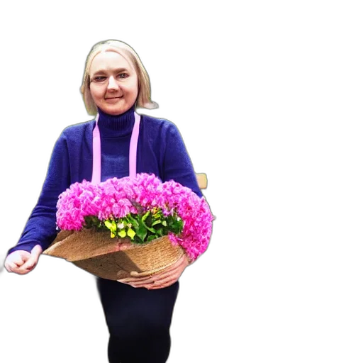 flower, staff, crown, photorealistic, 3d render, swedish, person, sitting transparent PNG cut-out