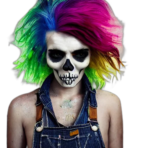 hair, mask, photorealistic, cyberpunk, concept art, neon, colorful, mixed transparent PNG cut-out