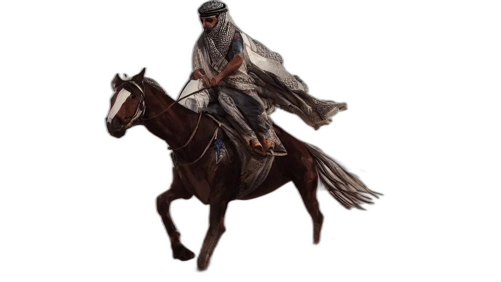 animal, concept art, fantasy art, photorealistic, pixel art, one, arab, rider transparent PNG cut-out