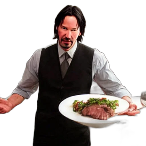food, animal, photorealistic, pixel art, concept art, keanu, reeves, waiter transparent PNG cut-out