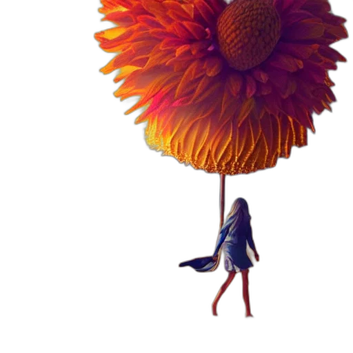flower, umbrella, dress, crown, concept art, 3d render, photorealistic, watercolor transparent PNG cut-out