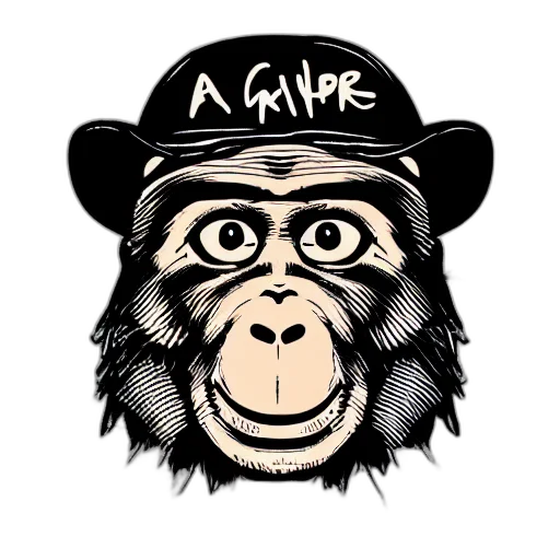 animal, hat, cartoon, concept art, photorealistic, pixel art, rapper, monkey transparent PNG cut-out