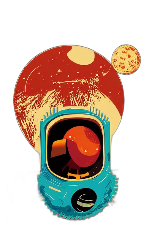 robot, mask, concept art, comic book art, cartoon, outer space, vintage, poster transparent PNG cut-out