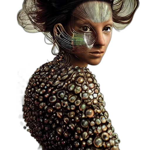 hair, creature, mask, robot, fantasy art, concept art, photorealistic, cyberpunk transparent PNG cut-out
