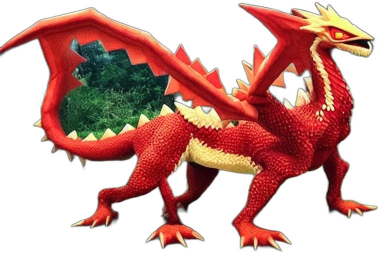 dragon, animal, creature, 3d render, concept art, fantasy art, pixel art, red transparent PNG cut-out