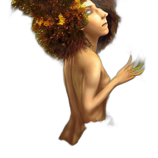 hair, crown, flower, creature, fantasy art, photorealistic, concept art, oil painting transparent PNG cut-out