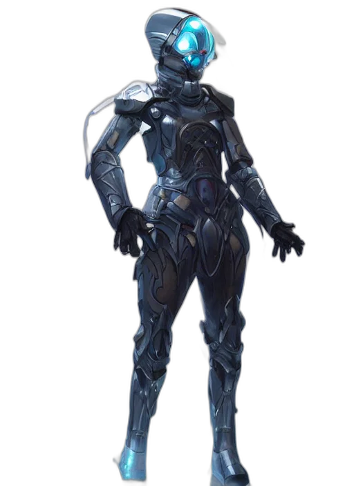 robot, creature, staff, concept art, cyberpunk, 3d render, fantasy art, outer space transparent PNG cut-out