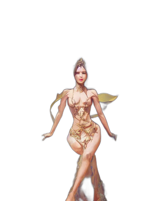 dress, jewelry, creature, concept art, fantasy art, 3d render, pixel art, golden transparent PNG cut-out