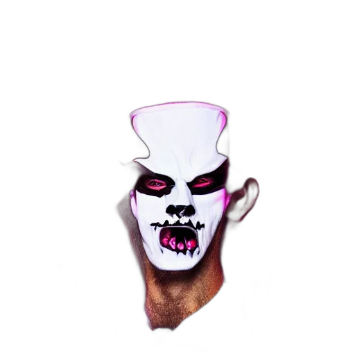 mask, face, staff, hat, 3d render, vaporwave, concept art, pixel art transparent PNG cut-out