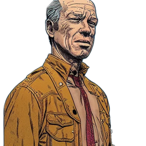 jacket, face, staff, comic book art, concept art, cartoon, earth tones, portrait transparent PNG cut-out