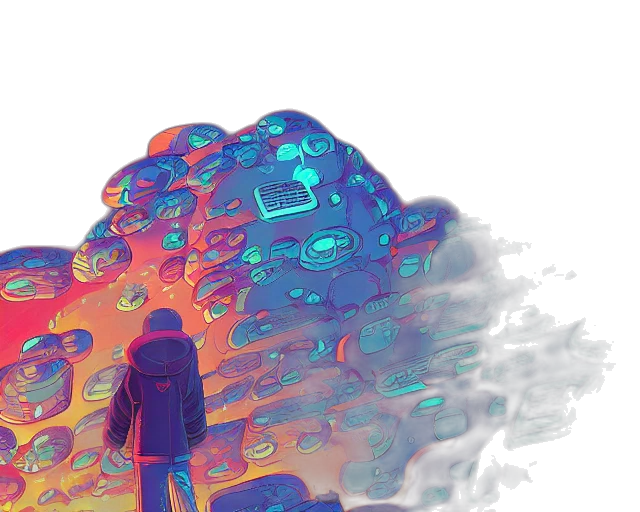 umbrella, jacket, bottle, robot, concept art, watercolor, vaporwave, 3d render transparent PNG cut-out