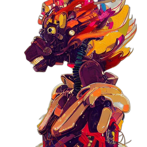 robot, mask, dragon, weapon, concept art, fantasy art, 3d render, pixel art transparent PNG cut-out