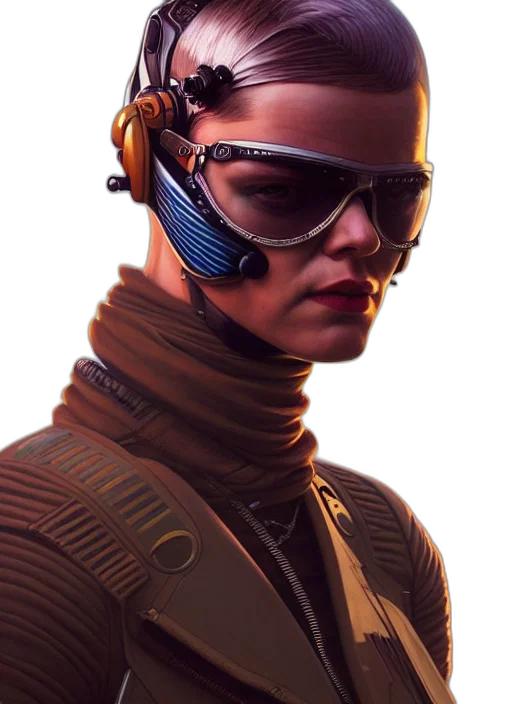 jacket, face, robot, cyberpunk, concept art, comic book art, photorealistic, golden transparent PNG cut-out