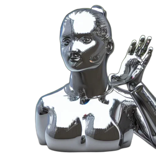 robot, 3d render, cyberpunk, print, statue, chrome, reflect, photograph transparent PNG cut-out