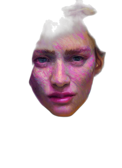 face, mask, creature, robot, photorealistic, 3d render, vaporwave, cyberpunk transparent PNG cut-out
