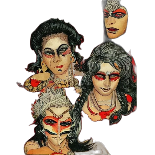 mask, crown, jewelry, face, concept art, fantasy art, comic book art, watercolor transparent PNG cut-out