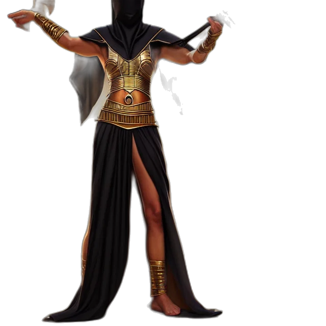 mask, staff, concept art, 3d render, fantasy art, egyptian, assassin, ornate transparent PNG cut-out