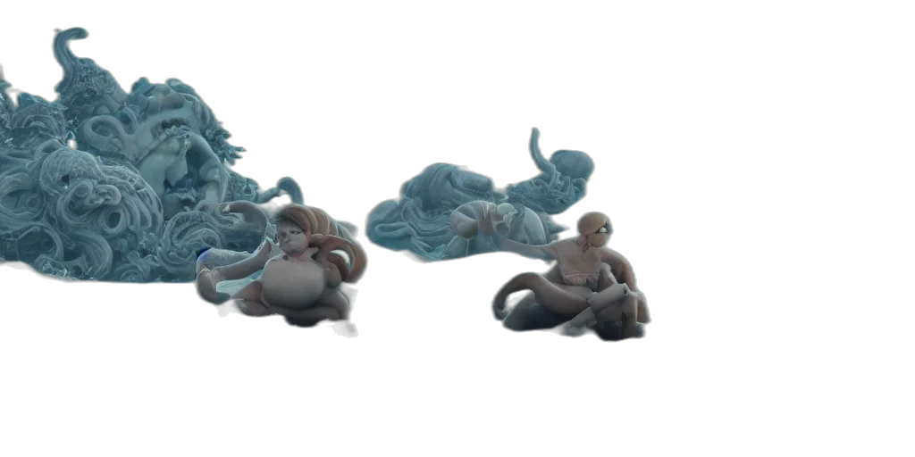 3d render, concept art, fantasy art, photorealistic, underwater, blue, pastel, lost transparent PNG cut-out