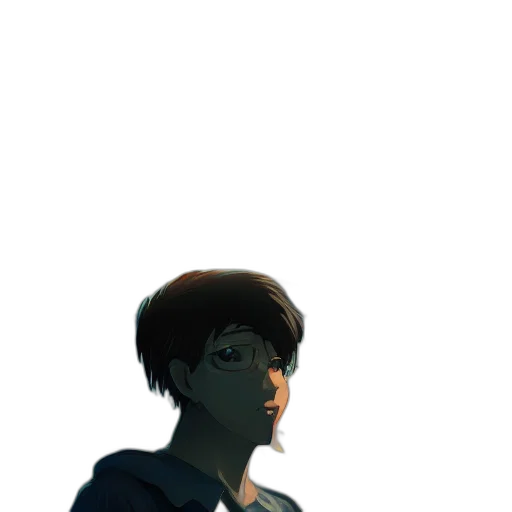 staff, face, mask, jacket, concept art, comic book art, anime, watercolor transparent PNG cut-out