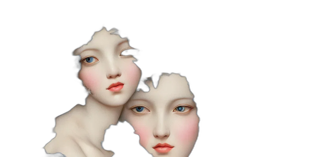 face, mask, crown, hair, 3d render, photorealistic, vaporwave, fantasy art transparent PNG cut-out