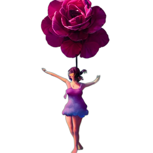 flower, dress, crown, umbrella, concept art, 3d render, fantasy art, pixel art transparent PNG cut-out