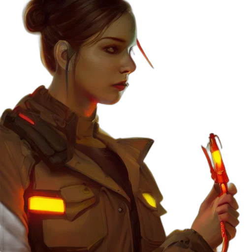 jacket, staff, weapon, face, cyberpunk, concept art, fantasy art, comic book art transparent PNG cut-out