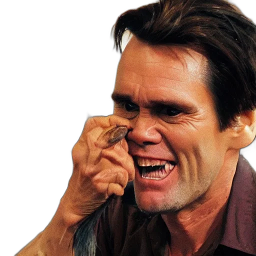 face, jacket, mask, animal, photorealistic, jim, carrey, eats transparent PNG cut-out