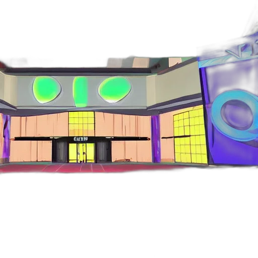 building, 3d render, concept art, vaporwave transparent PNG cut-out