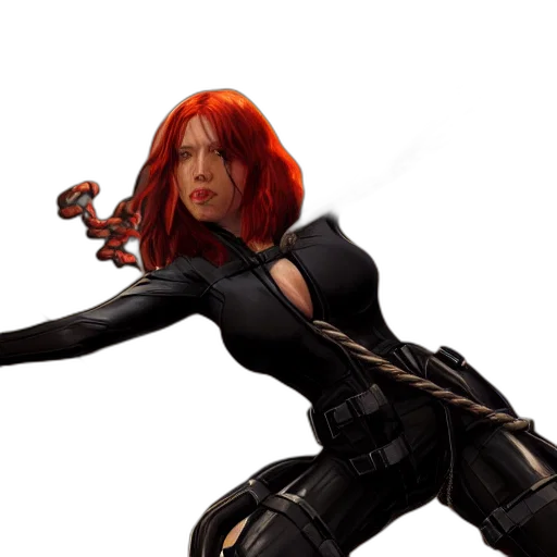concept art, 3d render, comic book art, black, widow, full, body, pose transparent PNG cut-out