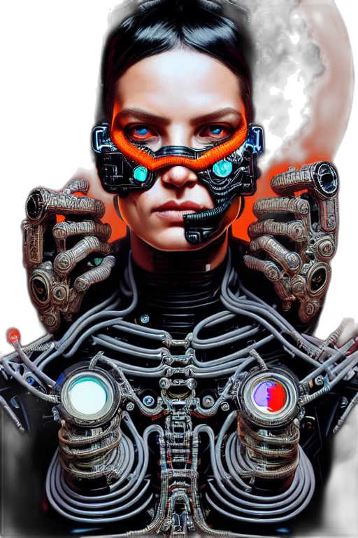 robot, mask, face, cyberpunk, comic book art, concept art, 3d render, dark transparent PNG cut-out