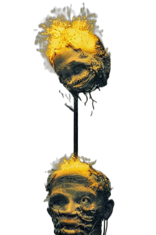 mask, crown, face, hair, concept art, photorealistic, 3d render, golden transparent PNG cut-out