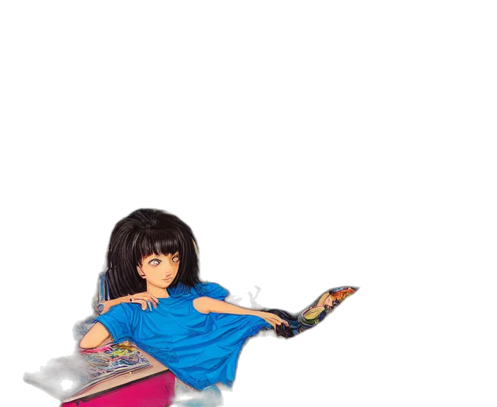 hair, dress, staff, shoes, 3d render, anime, cartoon, vaporwave transparent PNG cut-out