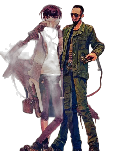 jacket, staff, concept art, cyberpunk transparent PNG cut-out