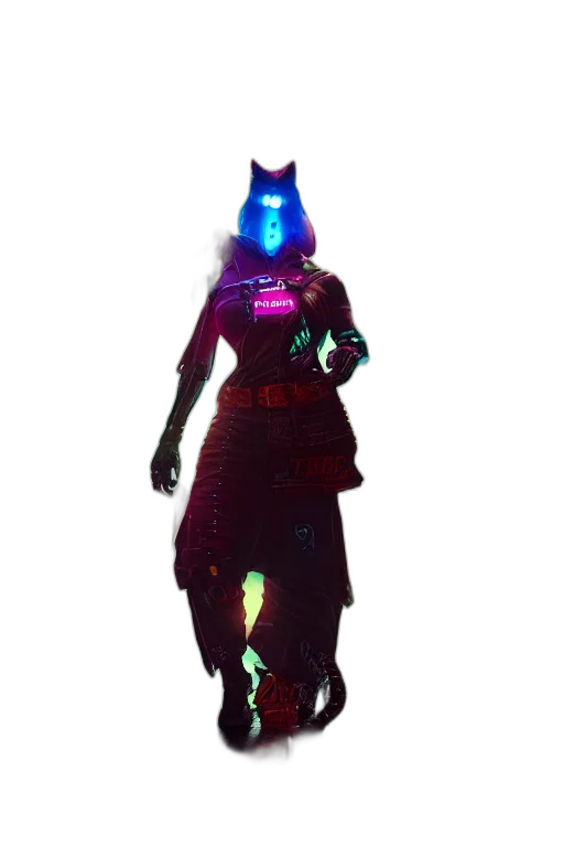 mask, staff, robot, dress, cyberpunk, concept art, 3d render, pixel art transparent PNG cut-out