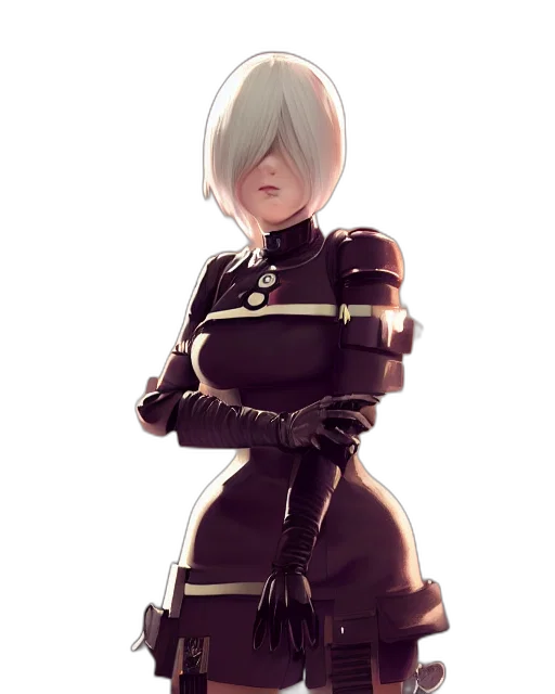 robot, dress, staff, weapon, concept art, cyberpunk, 3d render, fantasy art transparent PNG cut-out