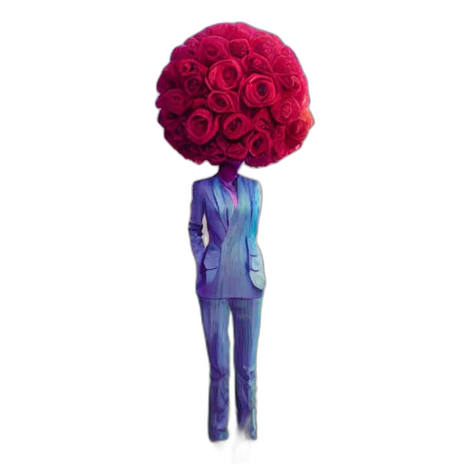 hair, flower, crown, jacket, concept art, 3d render, pixel art, vaporwave transparent PNG cut-out