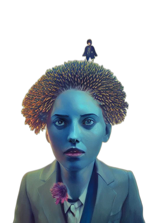 hair, crown, creature, staff, concept art, photorealistic, comic book art, 3d render transparent PNG cut-out