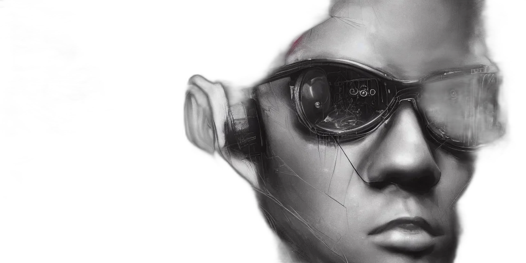 mask, face, robot, photorealistic, pencil sketch, 3d render, cyberpunk, electronic transparent PNG cut-out