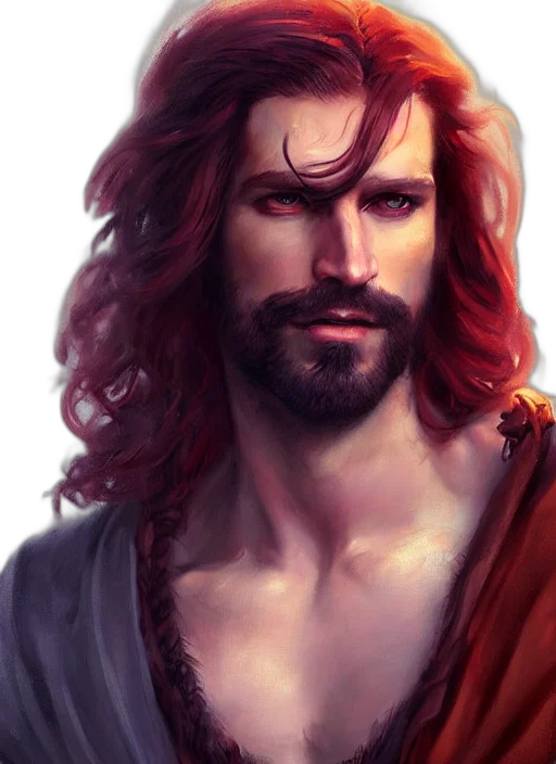 fantasy art, photorealistic, comic book art, concept art, red, portrait, painting, years transparent PNG cut-out