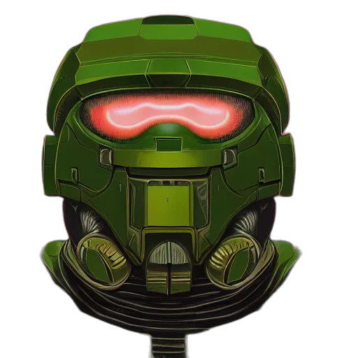 robot, mask, face, concept art, pixel art, 3d render, comic book art, green transparent PNG cut-out