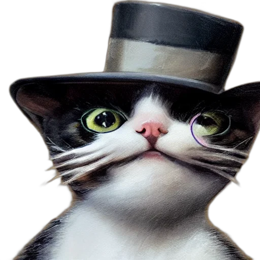 hat, staff, animal, face, photorealistic, oil painting, concept art, cartoon transparent PNG cut-out