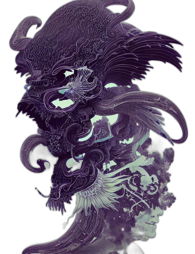 dragon, creature, mask, crown, fantasy art, concept art, watercolor, pixel art transparent PNG cut-out