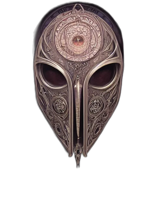 mask, jewelry, face, weapon, fantasy art, concept art, symmetry, portrait transparent PNG cut-out