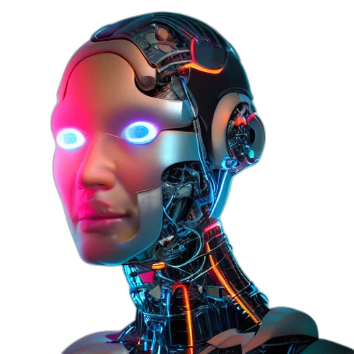 robot, face, mask, animal, cyberpunk, 3d render, concept art, vaporwave transparent PNG cut-out
