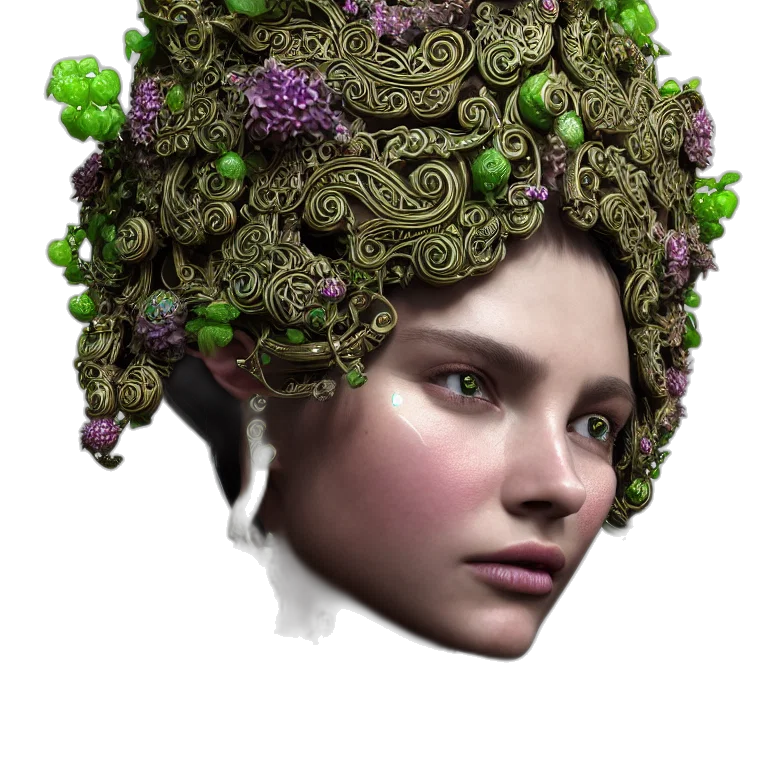 crown, hat, hair, face, concept art, fantasy art, photorealistic, 3d render transparent PNG cut-out