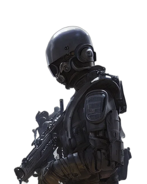 robot, weapon, staff, jacket transparent PNG cut-out