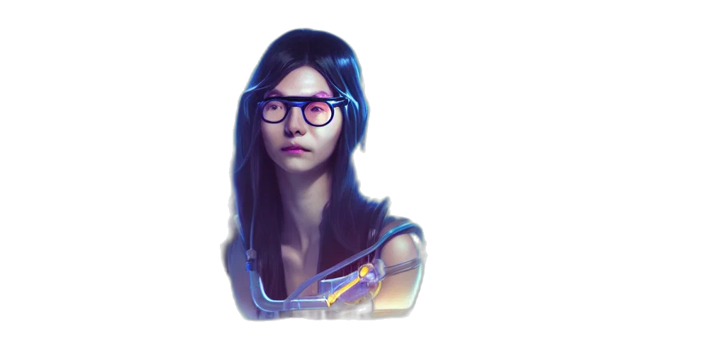 face, staff, concept art, cyberpunk, fantasy art, pixel art, neon lights, blue transparent PNG cut-out