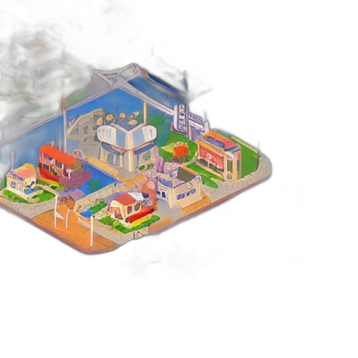 building, concept art, 3d render, pixel art transparent PNG cut-out