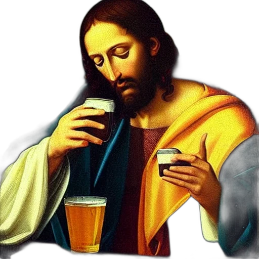 photorealistic, pixel art, renaissance, oil, painting, jesus, holding, smartphone transparent PNG cut-out